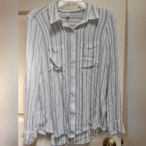 Lightweight Long Sleeve Blue/Green Striped Button Down